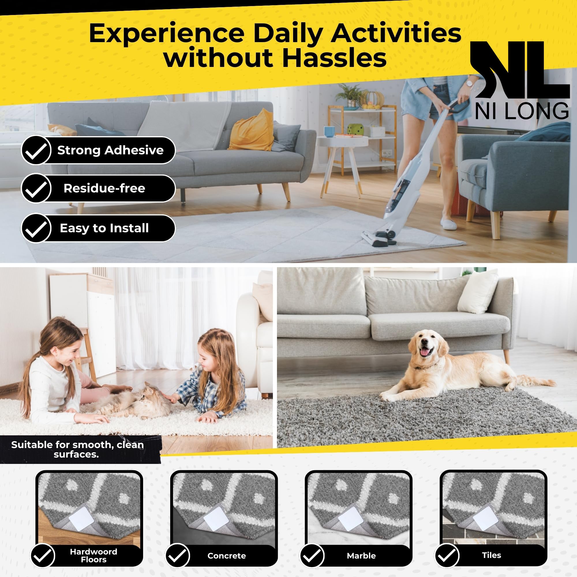 Double-Sided Rug Gripper Pads for Hardwood Floors Anti-Slip Carpet Tape Indoor Use