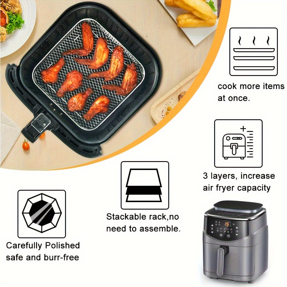 Stainless Steel Grill Air Fryer Accessory with Stackable Oil Drip Trays Reusable Easy to Clean
