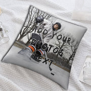 Funda de almohada personalizada con foto de jugador de hockey sobre hielo 45.72cm, suave felpa, regalo