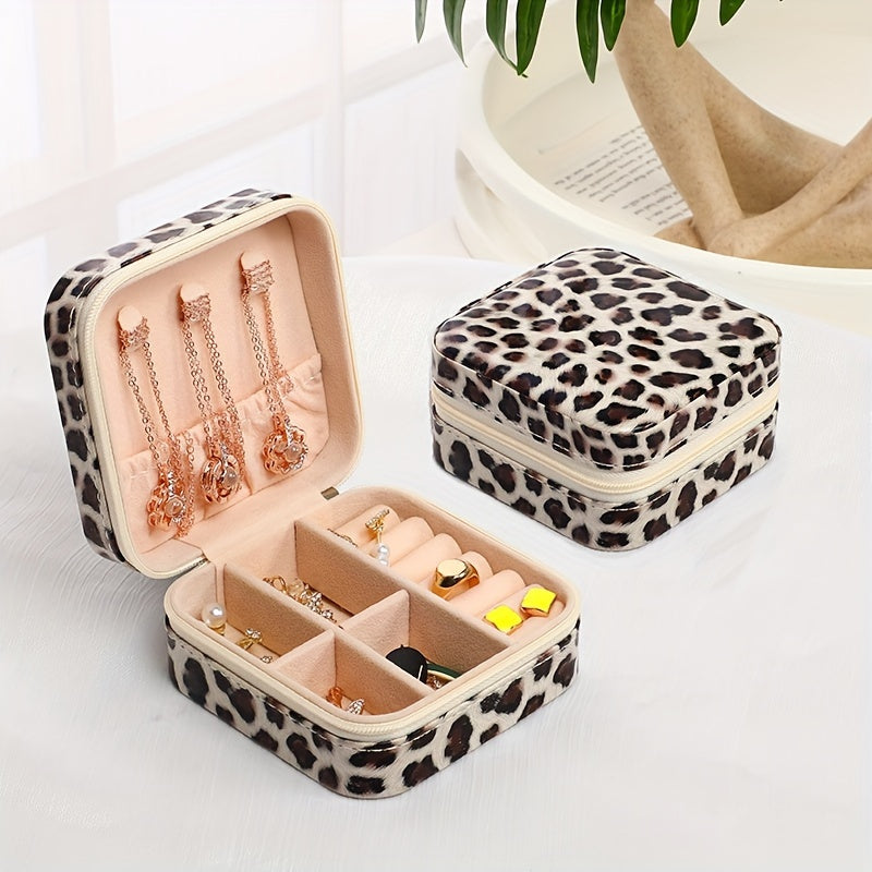 Leopard Style Jewelry Box Travel Compact with Subdivision Storage Gift for Friends