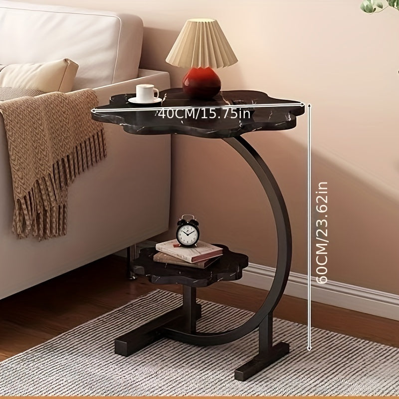 Mesa de café floral multifuncional con doble capa y bandeja lateral redonda