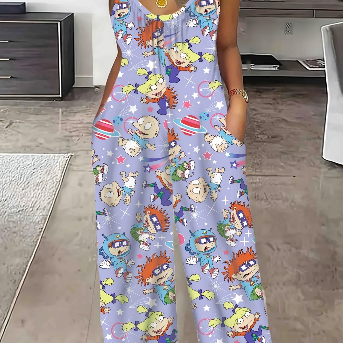 Plus Size Floral Print Sleeveless Jumpsuit with Pockets Women’s Casual Clothing