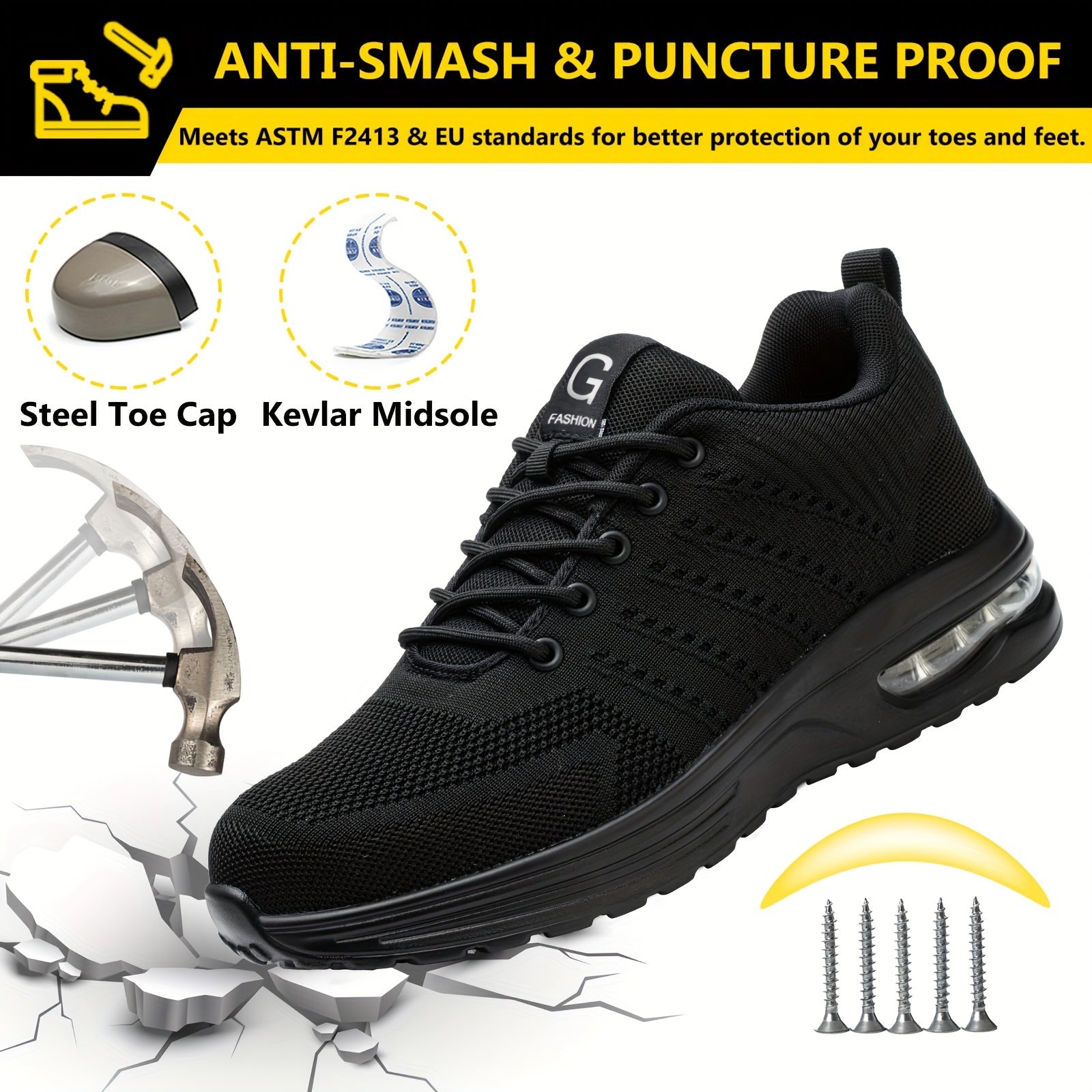 Women's Safety Shoes Breathable Mesh Steel Toe Puncture-Resistant Work Sneakers