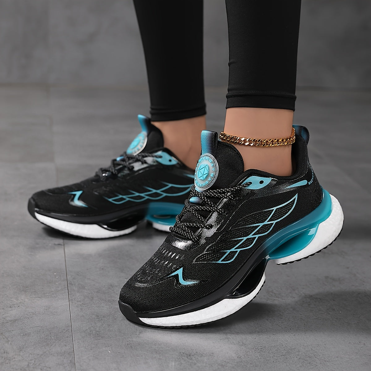 Zapatillas de running transpirables para mujer con malla y amortiguación, deportivas atléticas negras y teal