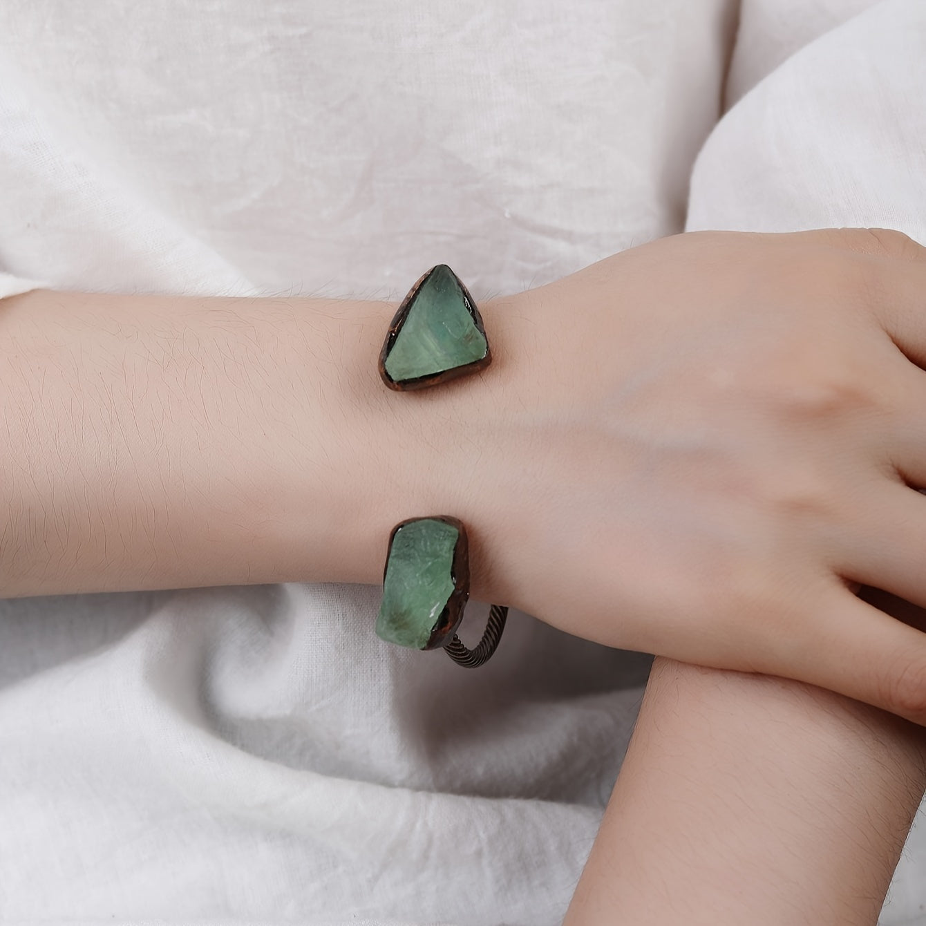 Vintage Bohemian Copper Bracelet with Amethyst Citrine and White Crystals for Women