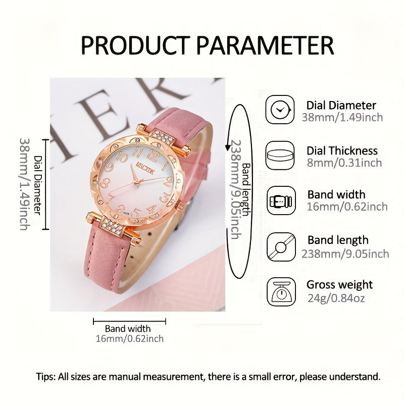 Women's Pink Gradient Quartz Watches Set with Rhinestones and Star Bangle Gift for Her