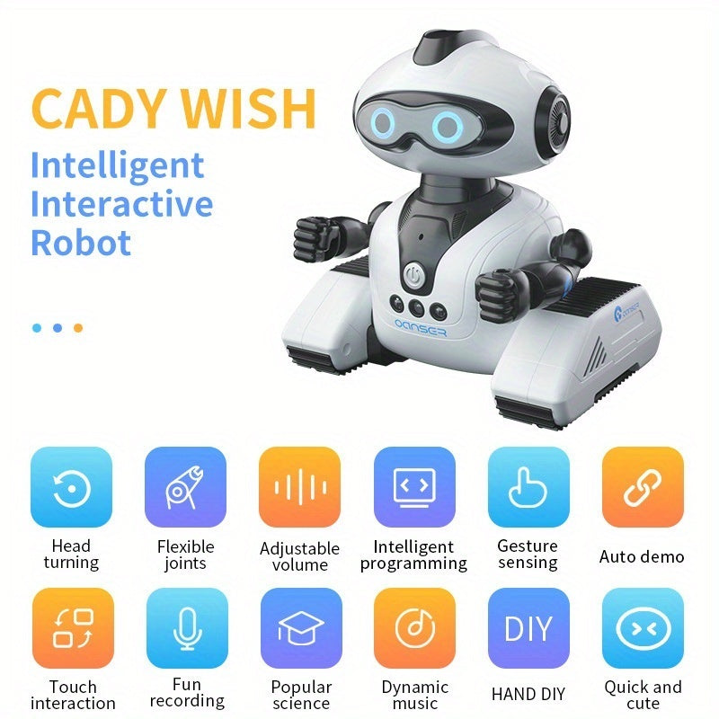 Robot interactivo RC DIY para niños de 8+ figura de acción programable con reconocimiento de gestos de audio, rotación de 360°, recargable por USB