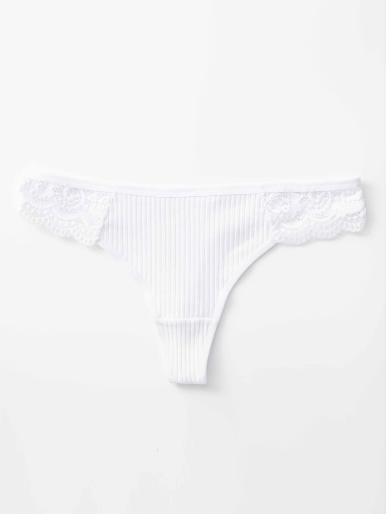 Women's Lace Thongs 5-Pack Low Waist Ribbed Cotton Underwear Solid Color