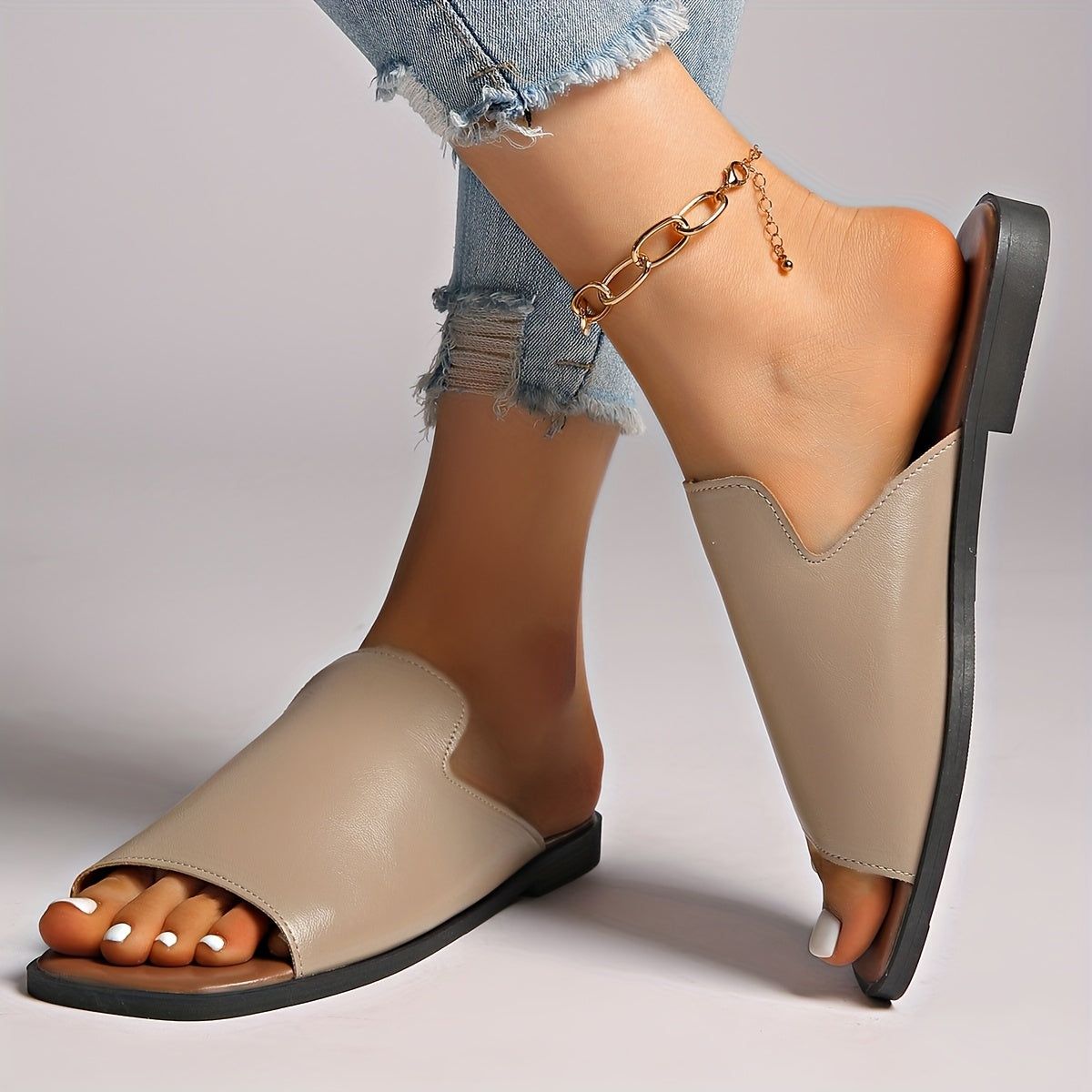 Women's Flat Sandals Slip-On Square Toe Cushioned Breathable Summer Beach Shoes