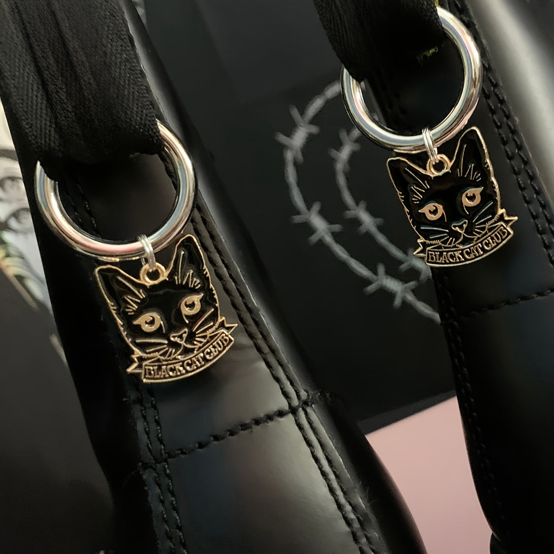Women Shoe Boot Charms 2pcs Black Cat Zinc Alloy Accessories