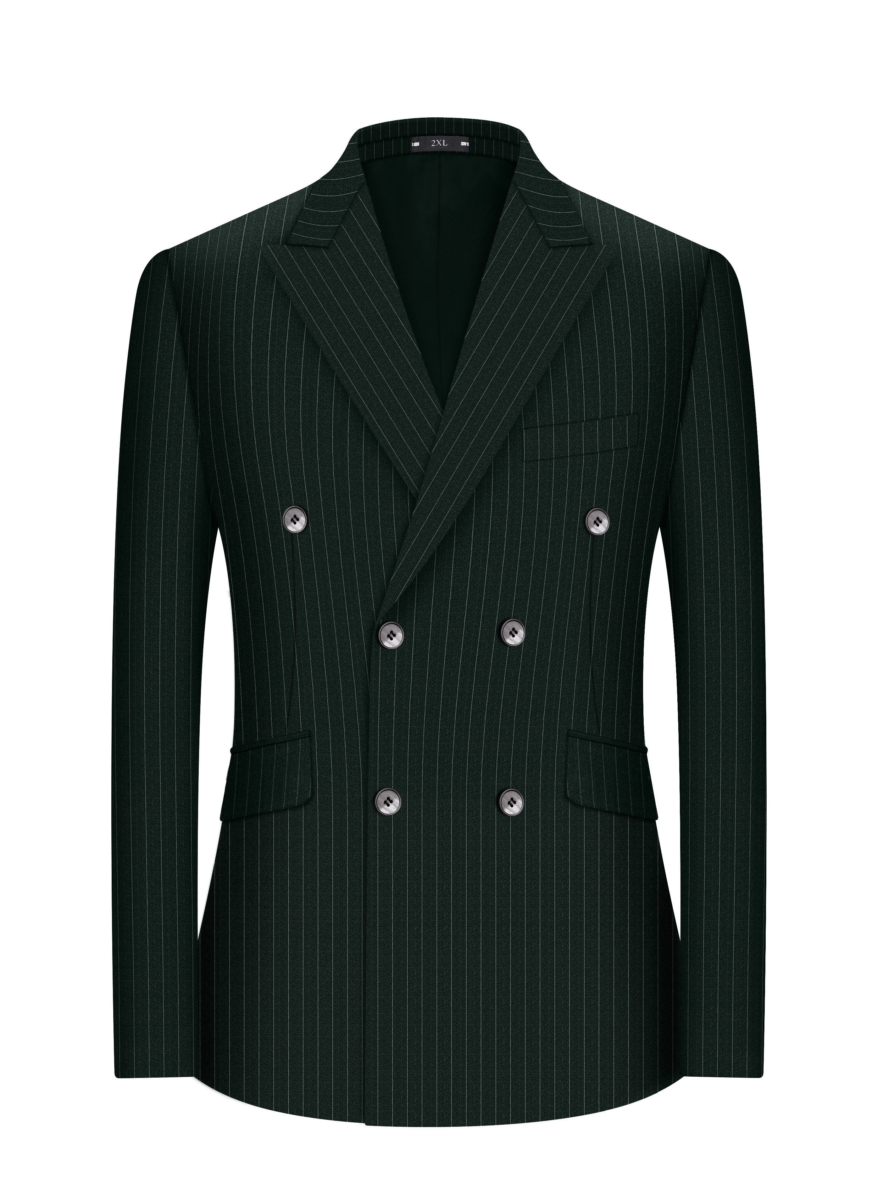 Plus Size Striped Double-Breasted Blazer and Pants Set in Gunmetal Gray for Business and Formal Wear