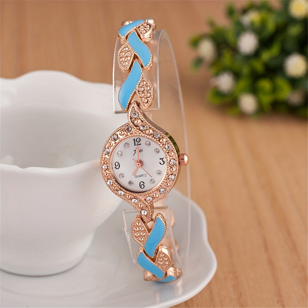 Women’s Rhinestone Quartz Bracelet Watch and Baroque Jewelry Set 5 Pieces