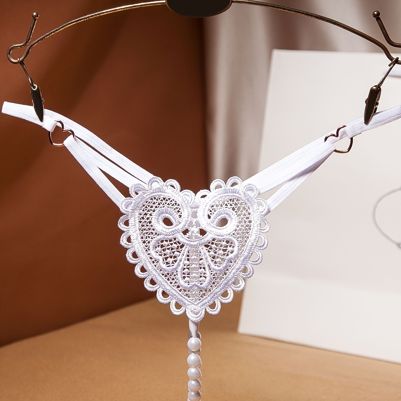 Women's Floral Embroidered Thongs See-Through Pearl Massage Lingerie
