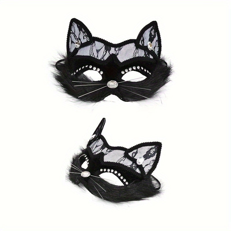 Exotic Animal Cat Mask PVC Embossed Non-Stretch Costume Face Covering for Halloween and Cosplay
