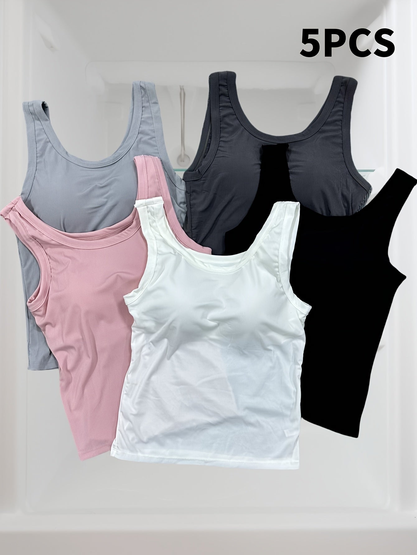 Women's Plus Size 2-in-1 Ribbed Tank Tops Built-in Bra Seamless Support