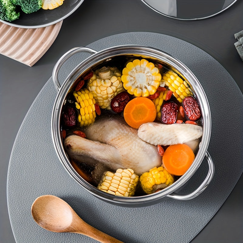 Premium zanglamas po'latdan yasalgan sho'rva qozoni shaffof shisha qopqoq bilan jihozlangan - mustahkam va ko'tarilgan, qaynatmalar va sho'rvalar tayyorlash uchun ko'p funksiyali, gaz va induksion plitalar uchun mos, uy va tijorat oshxonalarida mukammal.