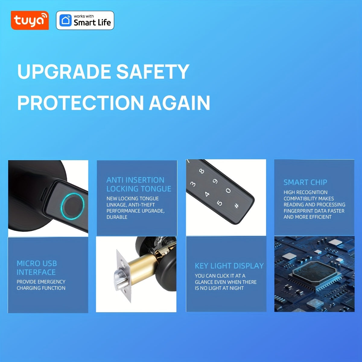 Black Wireless Smart Fingerprint Password Door Lock with US Standard and 4 Unlocking Methods