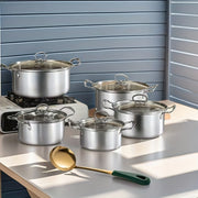 10-Piece Stainless Steel Stockpot Set with Double Handles and High Sides