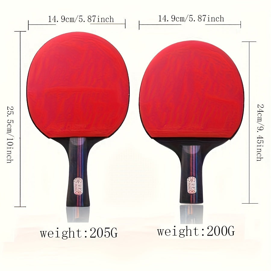 Single Pack of 10 Professional-Grade Red Carbon Rubber Table Tennis Rackets with 3 Balls