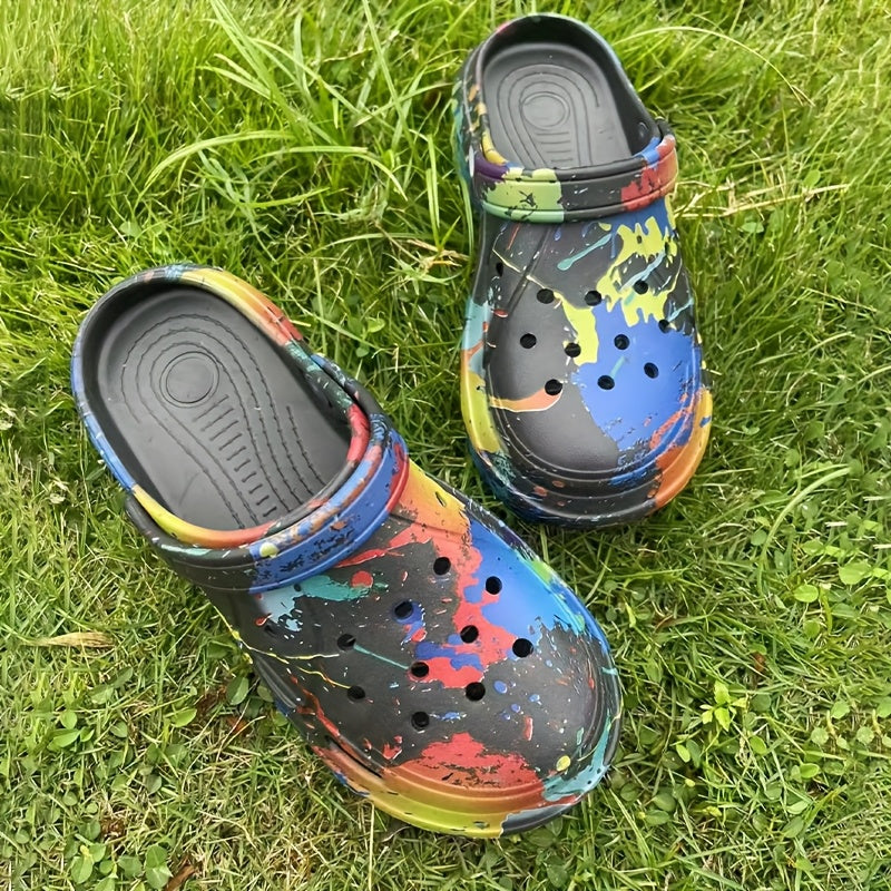Women's Lightweight EVA Clogs with Thick Sole and Abstract Art Design