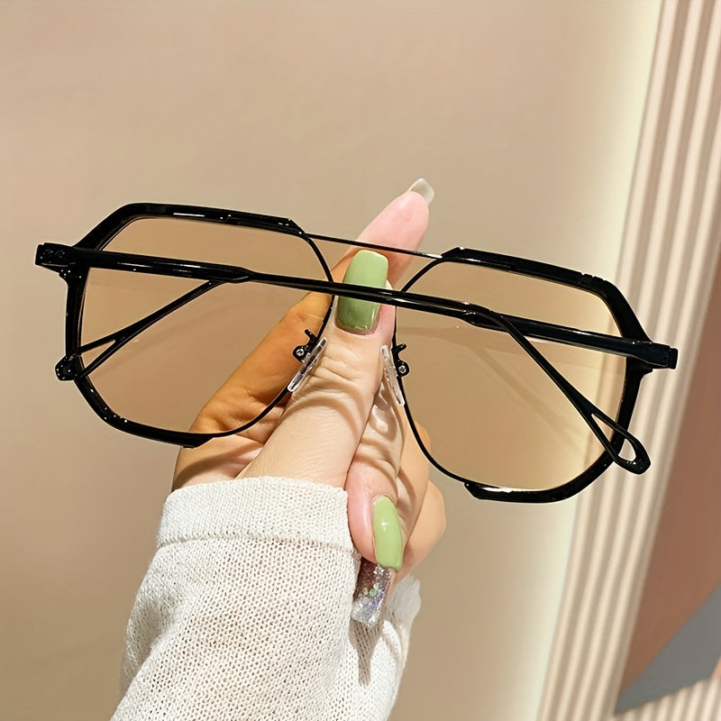 Unisex Metal Frame Sunglasses with Double Bridge Design for Driving Beach Travel