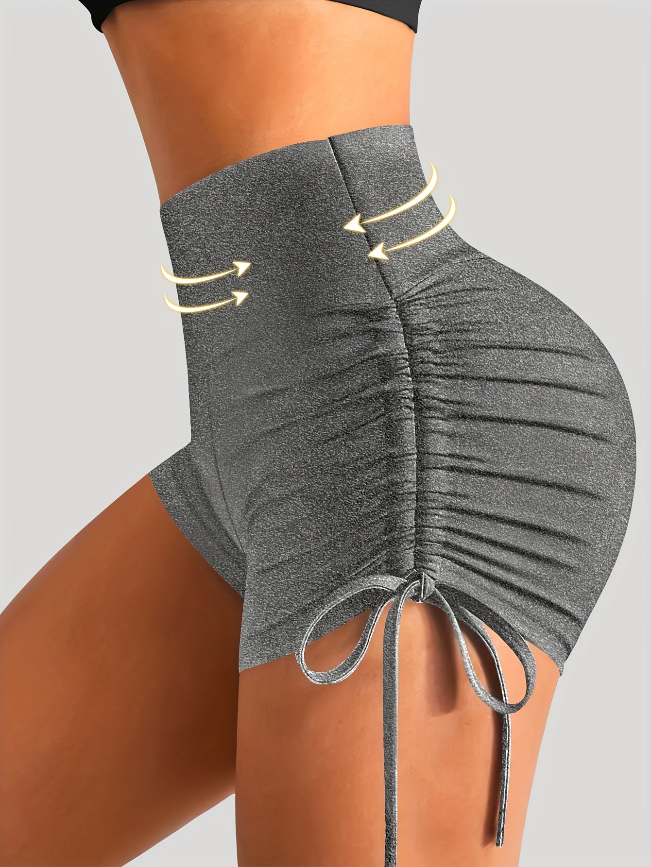 Women’s Yoga Pants with Side Drawstring Wrinkle-Resistant Stretch Knit Shorts