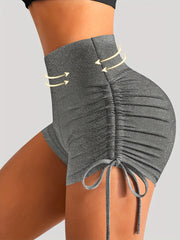 Women’s Yoga Pants with Side Drawstring Wrinkle-Resistant Stretch Knit Shorts