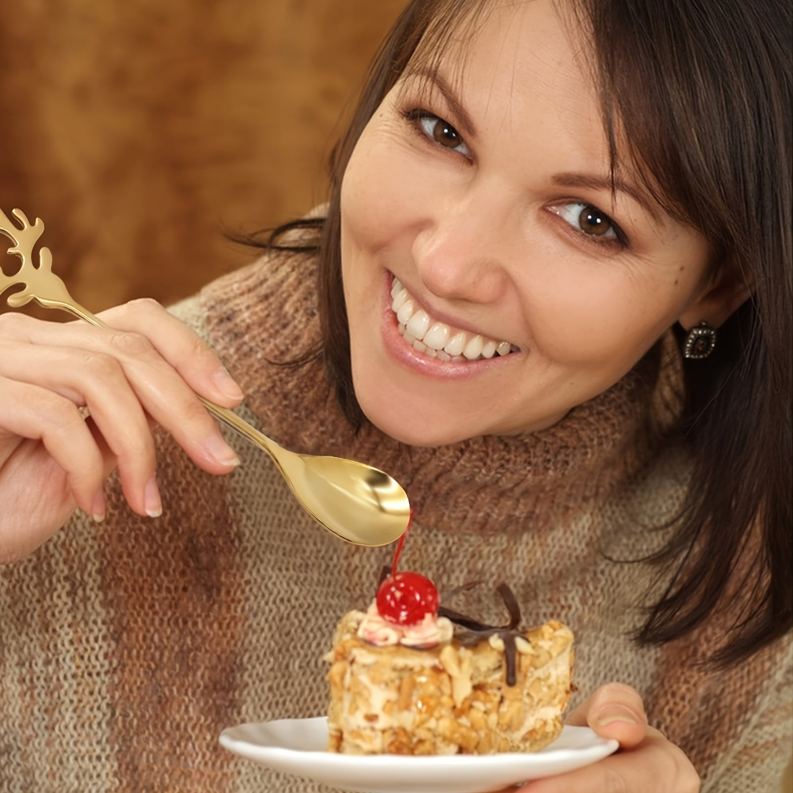 Set of 6 Festive Holiday Reindeer Stainless Steel Coffee Spoons for Espresso Tea