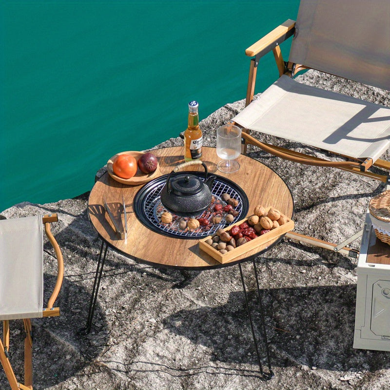 Multifunctional Camping Picnic Barbecue Table with Grill Heating Stove Indoor Outdoor