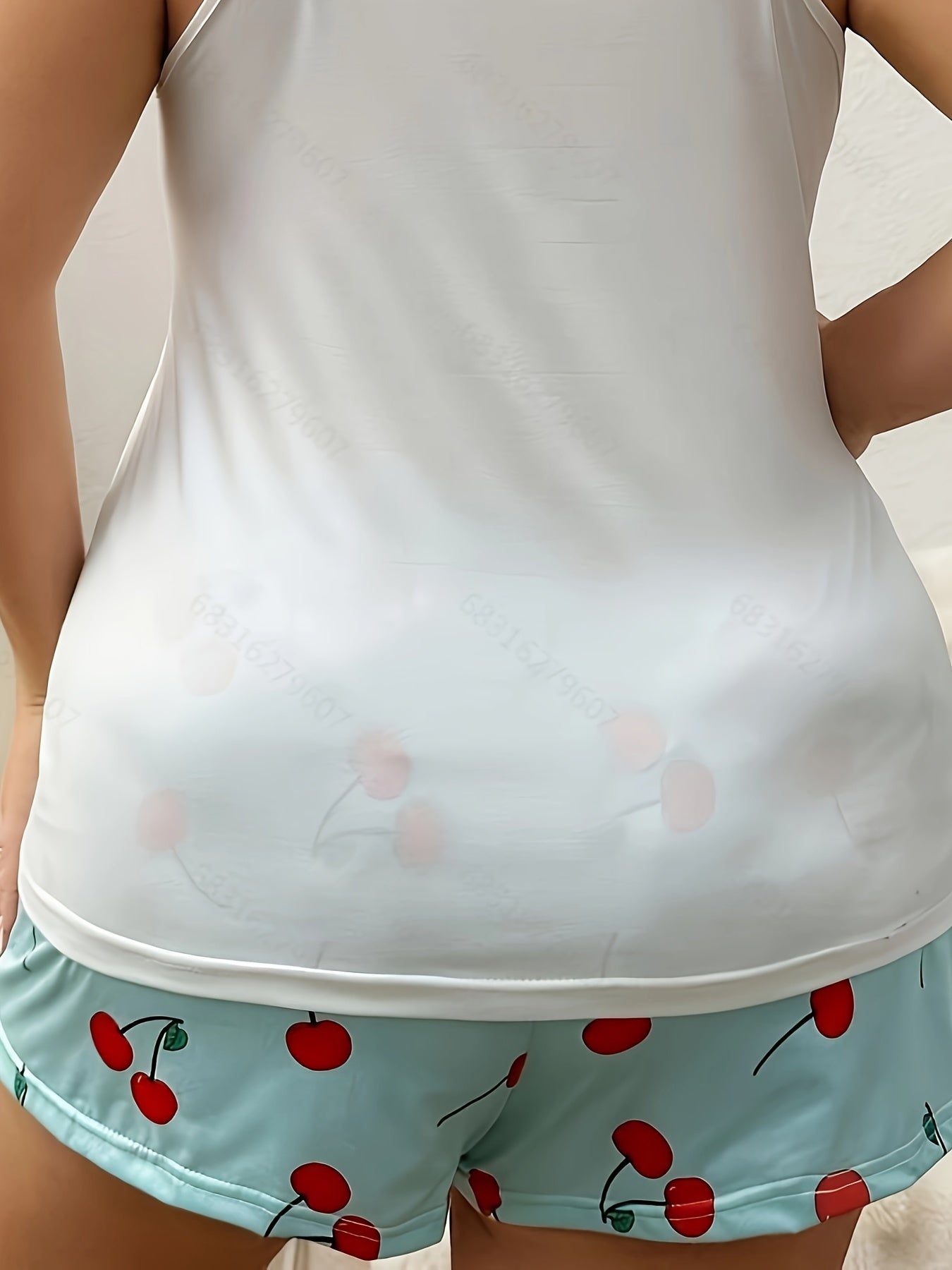 Women's Plus Size Cherry Print Cami and Shorts Pajama Set Polyester Blend
