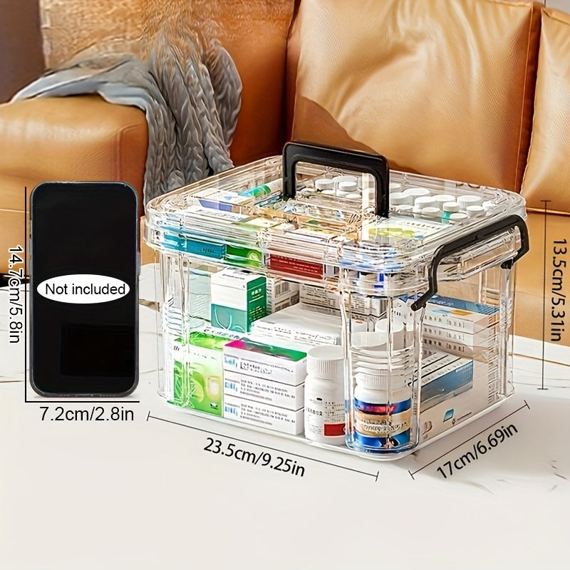 Large Double-Layer Waterproof Plastic Medicine Organizer for Home and Travel