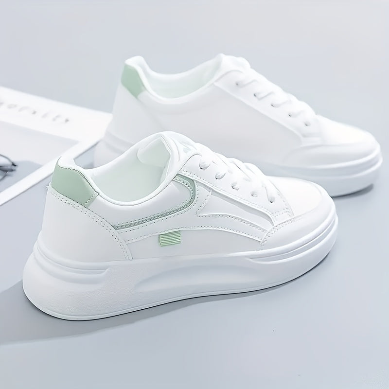 Women's Breathable White PU Low-Top Sneakers for Running and Casual Wear