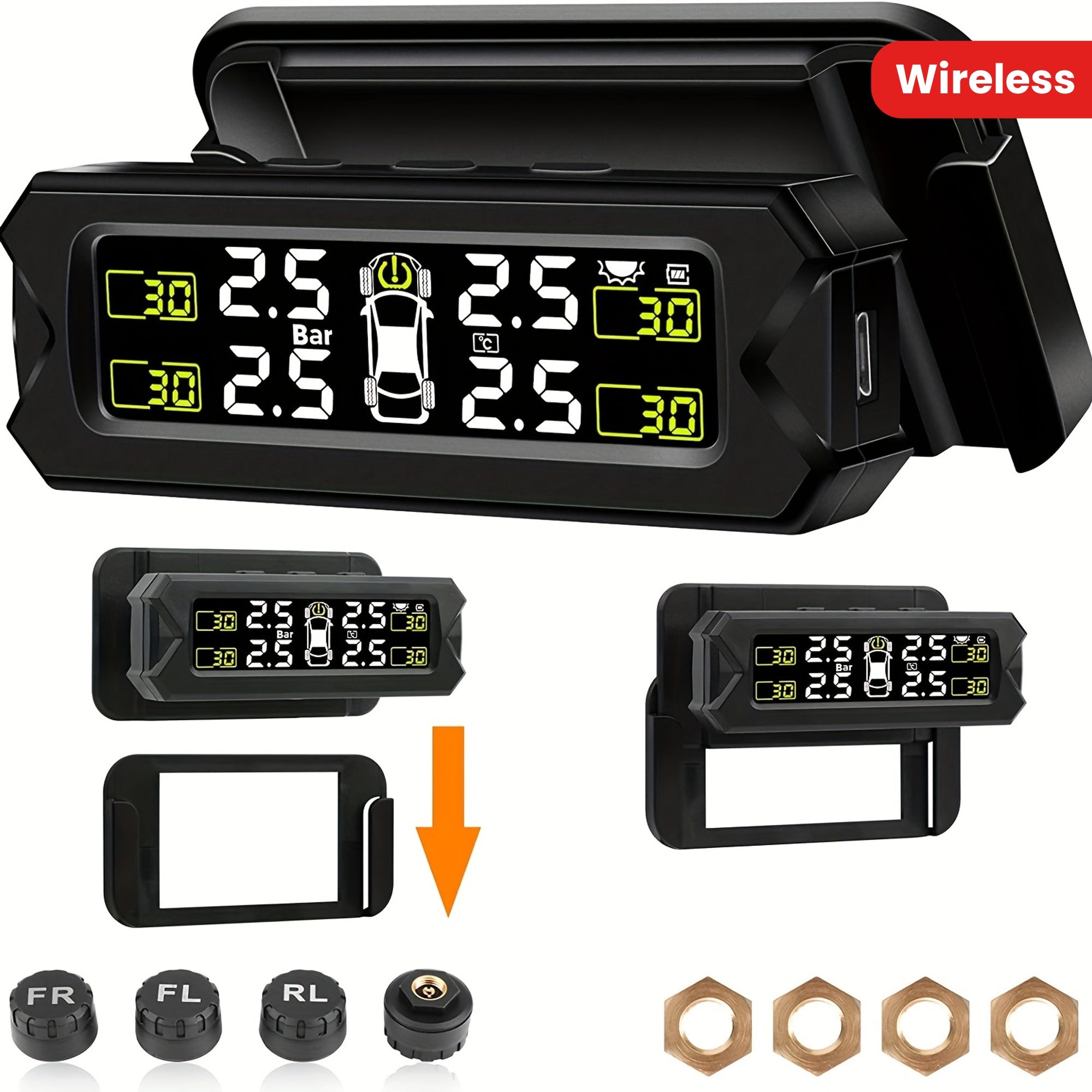 Wireless Tire Pressure Monitoring System for Car SUV Pickup MPV with External Sensors