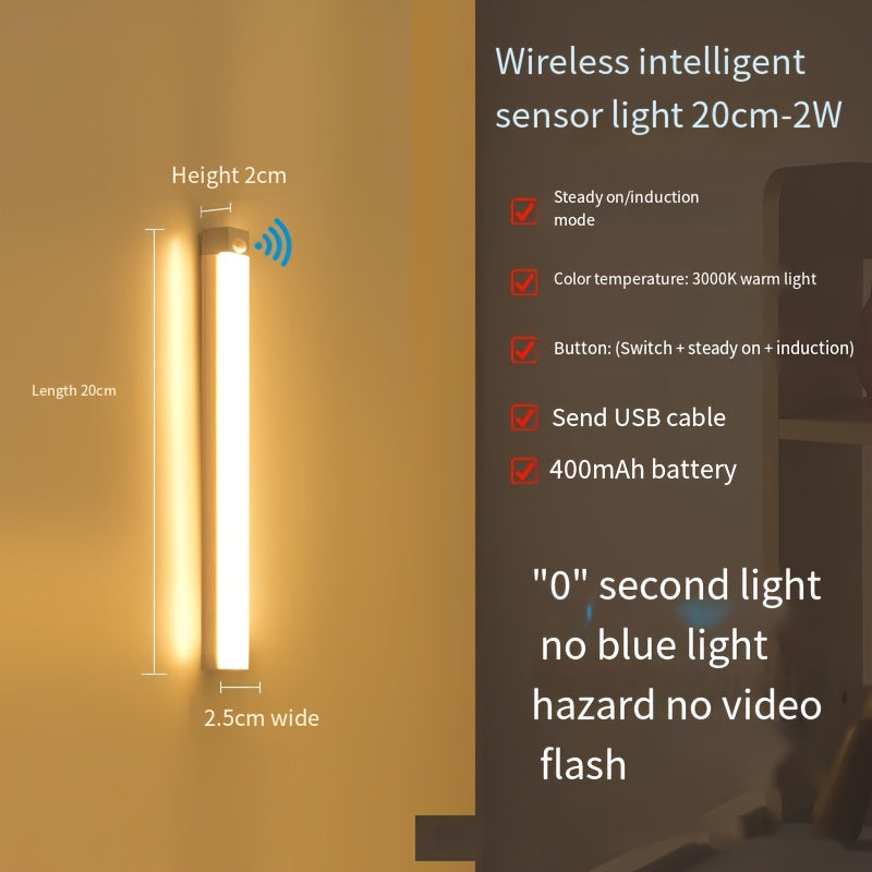 LED Under Cabinet Light with Motion Sensor Dual Color White Warm USB Rechargeable Magnetic Stick-On