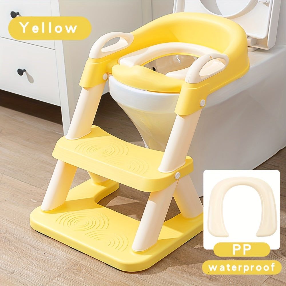 Children's Cushioned Toilet Seat with Frame and Foldable Stair for Kids