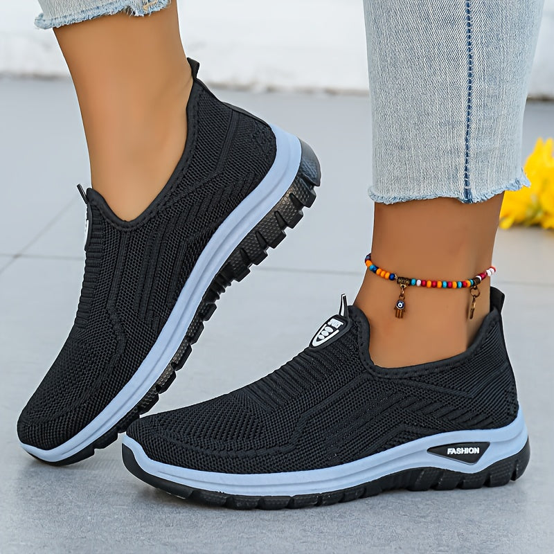 Women Plus Size Breathable Slip-On Sneakers Casual Walking Shoes Black Blue