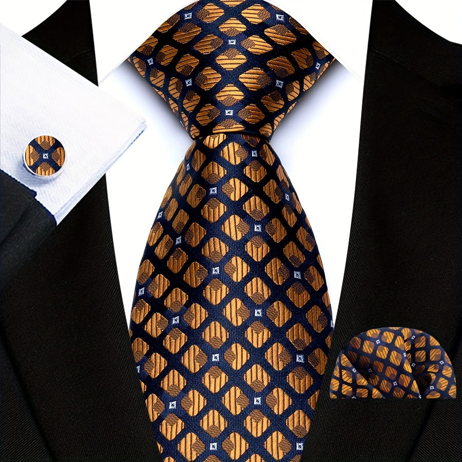 Men's Paisley Pattern Tie Set with Pocket Square and Cuffs for Business Formal