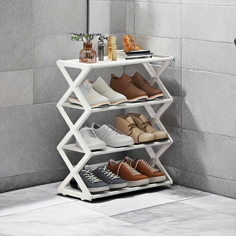 Four-Tier Shoe Rack with Cloth Cover, Durable Stackable Shoe Storage Cabinet