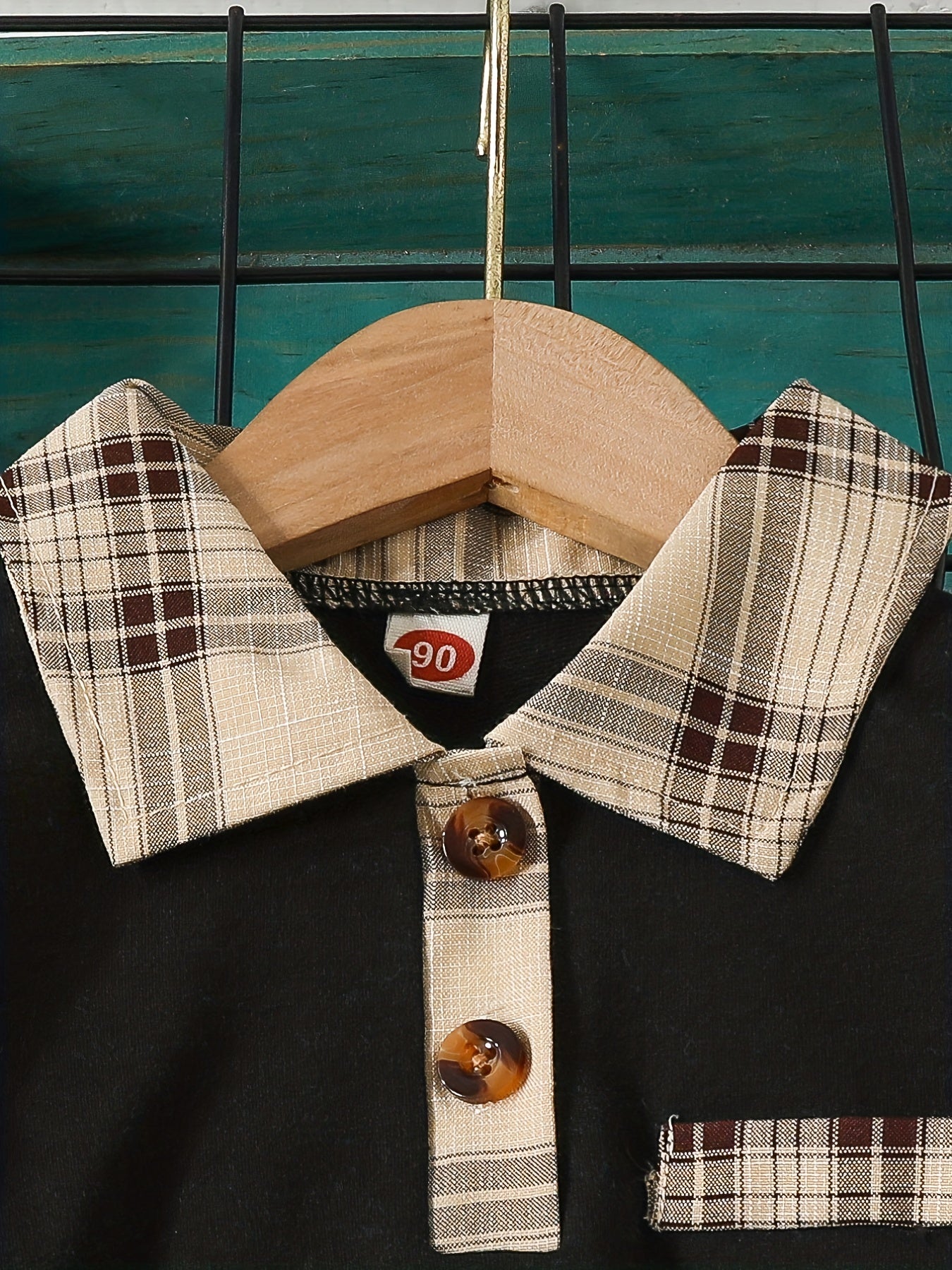 Boys Kids Polo Set Long Sleeve Plaid Collar Sweater and Color-Blocked Plaid Pants Fall Winter