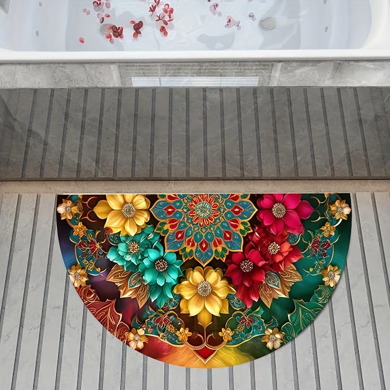 Богемский мандала с цветочным узором, полукруглый ковер, нескользящий, устойчивый к пятнам, дверной коврик