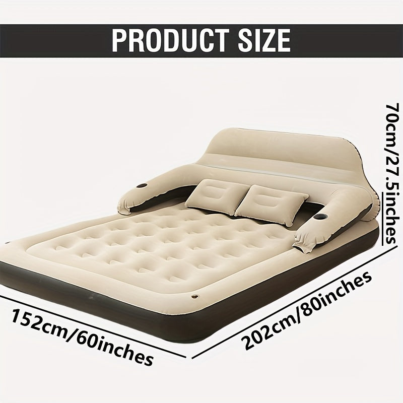 Inflatable Air Mattress with Headboard, Flocked Top, No Electric Pump