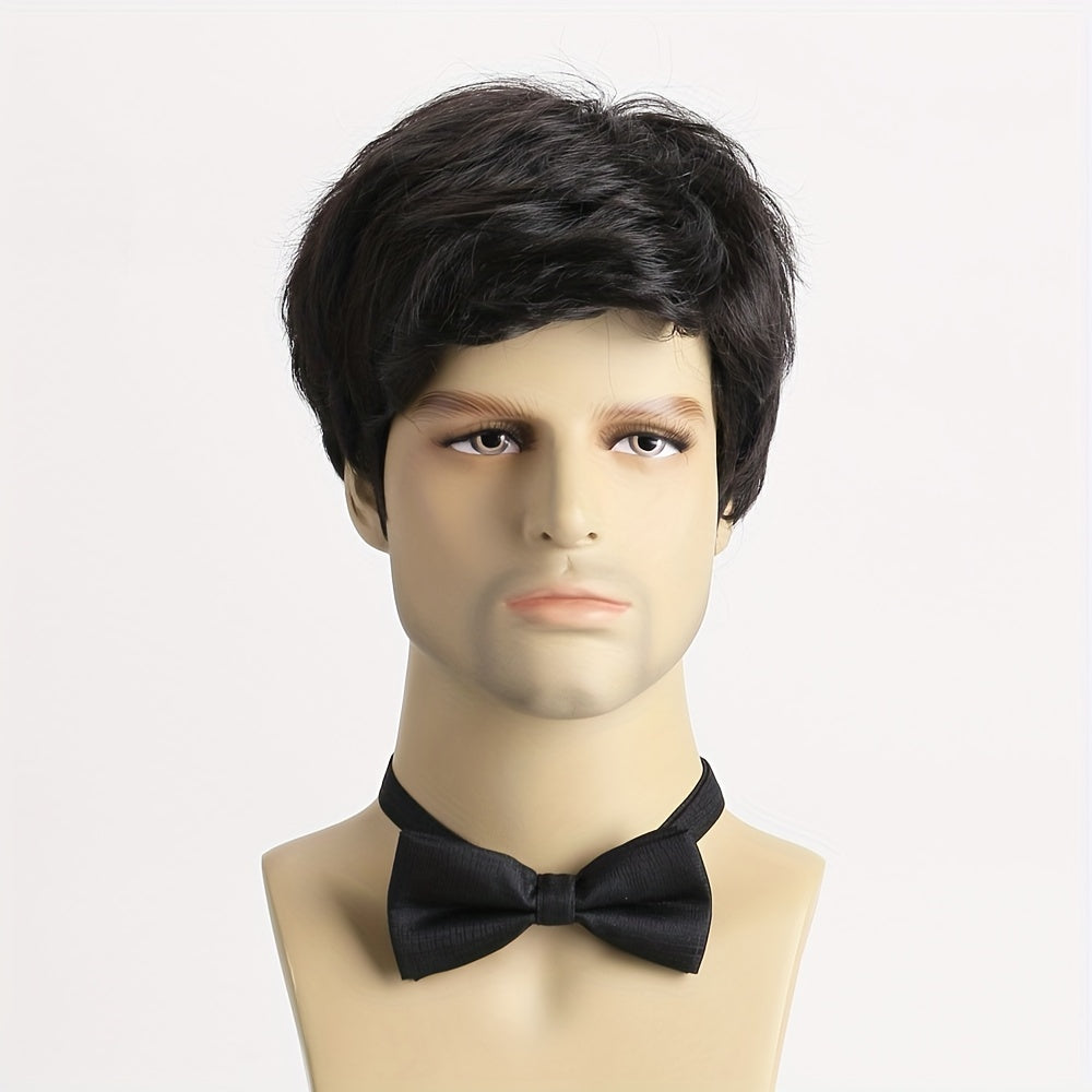 Men's Short Curly Wig Black 10-Inch Synthetic Heat-Resistant for Parties Halloween Role-Playing