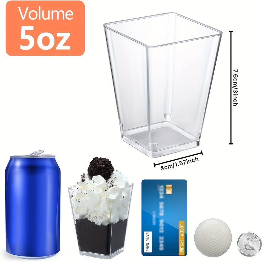 50 Pack 5-Ounce Clear Plastic Dessert Cups Square Disposable for Parties and Events