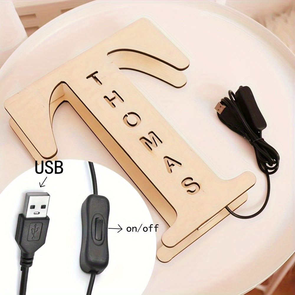 Luz nocturna de letras LED de madera personalizada para dormitorio, lámpara de pared personalizada, alimentada por USB