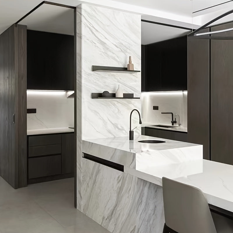 White Marble Self-Adhesive Kitchen Backsplash Wallpaper Waterproof Heat Resistant Mold Proof for Cabinets Countertops