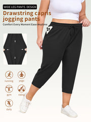 Plus Size Athletic Joggers With Pockets, High Elasticity, Non-See-Through