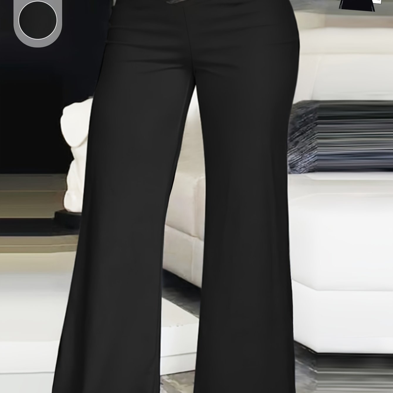 Pantalones de mujer de talla grande en negro con cintura en V para primavera y otoño cómodos