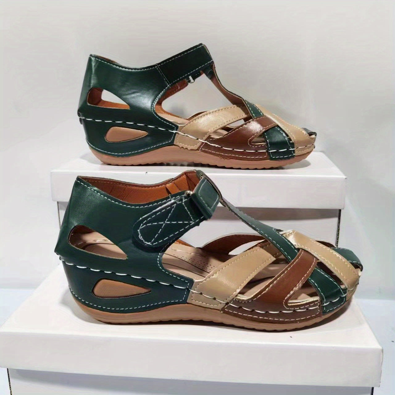 Women's Wedge Sandals Color-Blocked Platform Wide-Fit