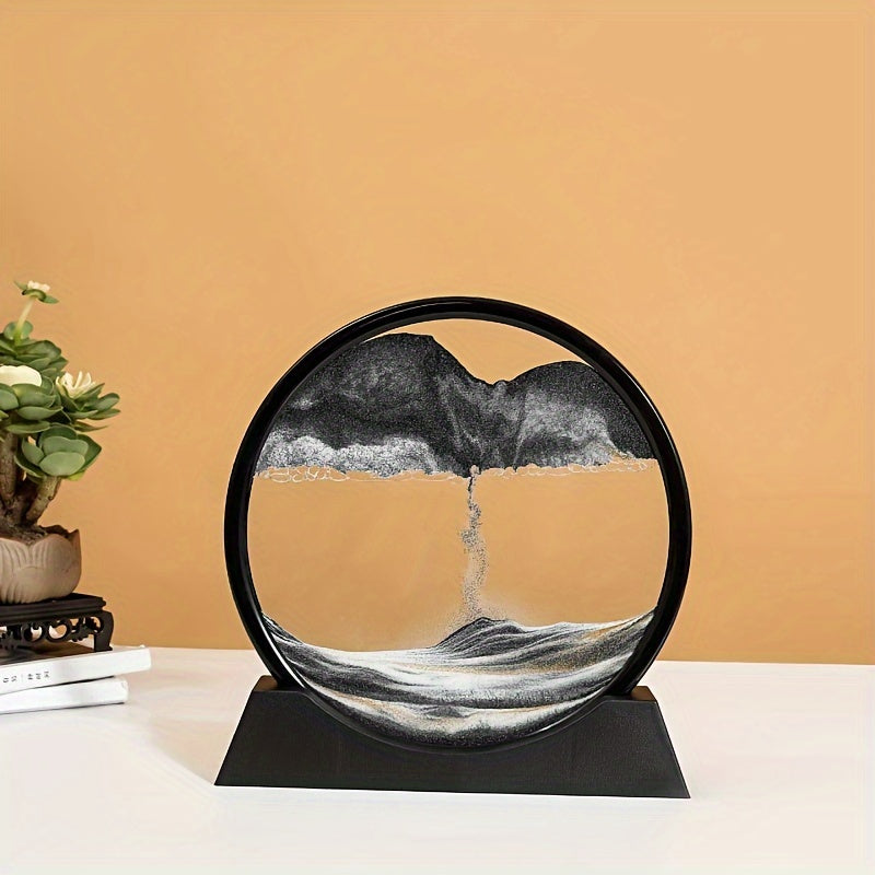 7-Inch Round Glass Frame with Moving Liquid Sand Deep Sea Landscape Decor