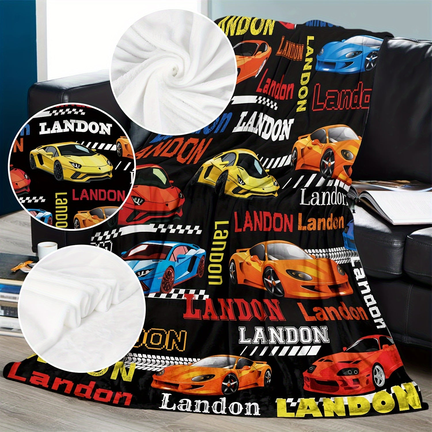 Modern Sports Car Design Flannel Fleece Blanket Soft Warm Hypoallergenic for Sofa Bed Travel